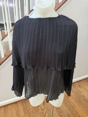 NWT Zara Black Layered Pleated Top Blouse Size Medium